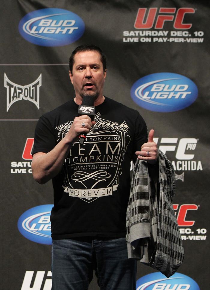 TORONTO, ON - DECEMBER 09: UFC commentator Mike Goldberg interacts with fans during a Q&A session before the UFC 140 Official Weigh-in at the Air Canada Centre on December 9, 2011 in Toronto, Canada. (Photo by Josh Hedges/Zuffa LLC/Zuffa LLC via Getty I