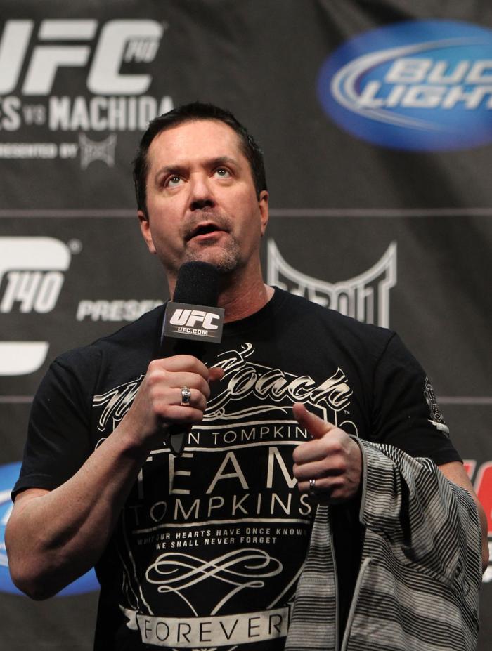 TORONTO, ON - DECEMBER 09: UFC commentator Mike Goldberg interacts with fans during a Q&A session before the UFC 140 Official Weigh-in at the Air Canada Centre on December 9, 2011 in Toronto, Canada. (Photo by Josh Hedges/Zuffa LLC/Zuffa LLC via Getty I