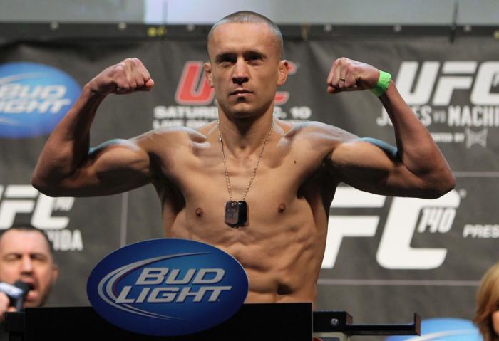TORONTO, ON - DECEMBER 09: Mark Hominick of London, Ontario weighs in during the UFC 140 Official Weigh-in at the Air Canada Centre on December 9, 2011 in Toronto, Canada. (Photo by Josh Hedges/Zuffa LLC/Zuffa LLC via Getty Images)
