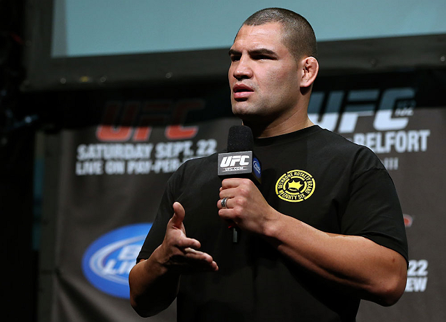 TORONTO, CANADA - SEPTEMBER 21: Cain Velasquez interacts with fans during a Q&A session before the UFC 152 weigh in at Mattamy Athletic Centre at the Gardens on September 21, 2012 in Toronto, Ontario, Canada. (Photo by Josh Hedges/Zuffa LLC/Zuffa LLC v
