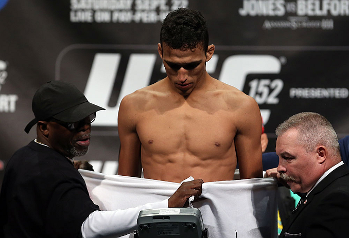 TORONTO, CANADA - SEPTEMBER 21: Charles Oliveira weighs in during the UFC 152 weigh in at Mattamy Athletic Centre at the Gardens on September 21, 2012 in Toronto, Ontario, Canada. (Photo by Josh Hedges/Zuffa LLC/Zuffa LLC via Getty Images)