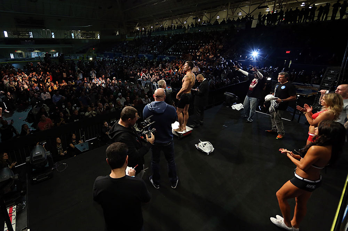 TORONTO, CANADA - SEPTEMBER 21: Brian Stann weighs in during the UFC 152 weigh in at Mattamy Athletic Centre at the Gardens on September 21, 2012 in Toronto, Ontario, Canada. (Photo by Josh Hedges/Zuffa LLC/Zuffa LLC via Getty Images)