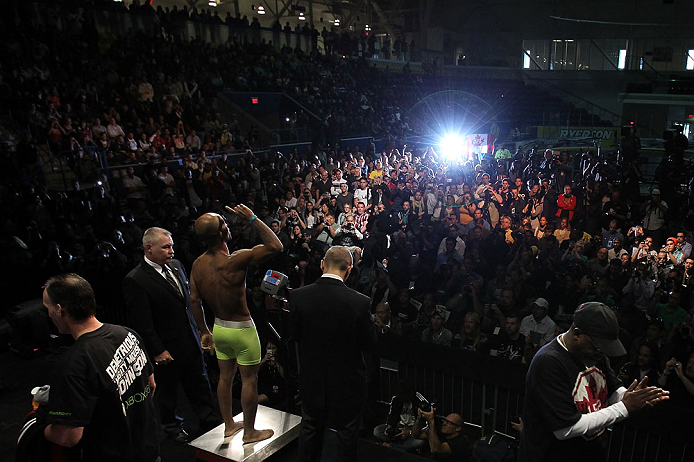 TORONTO, CANADA - SEPTEMBER 21: Demetrious Johnson weighs in during the UFC 152 weigh in at Mattamy Athletic Centre at the Gardens on September 21, 2012 in Toronto, Ontario, Canada. (Photo by Josh Hedges/Zuffa LLC/Zuffa LLC via Getty Images)