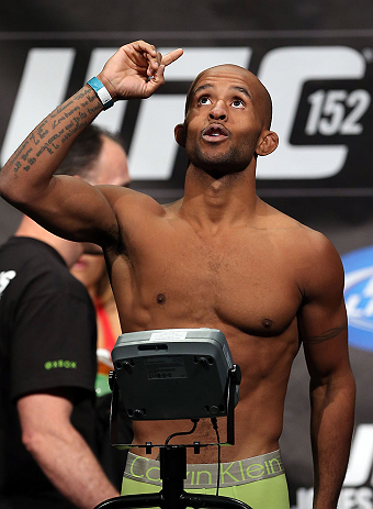 TORONTO, CANADA - SEPTEMBER 21: Demetrious Johnson weighs in during the UFC 152 weigh in at Mattamy Athletic Centre at the Gardens on September 21, 2012 in Toronto, Ontario, Canada. (Photo by Josh Hedges/Zuffa LLC/Zuffa LLC via Getty Images)