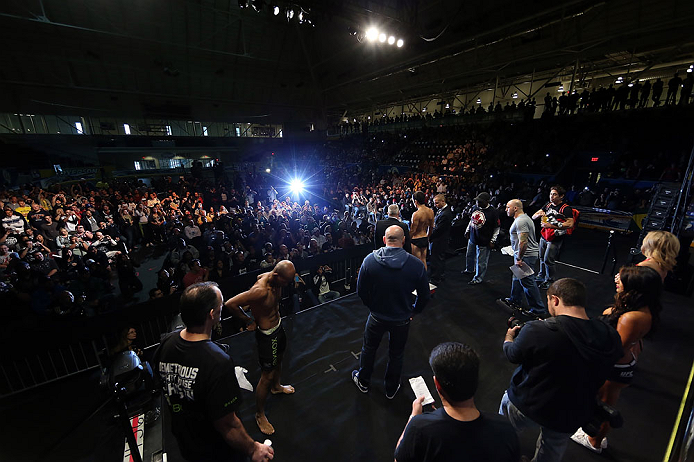 TORONTO, CANADA - SEPTEMBER 21: Joseph Benavidez weighs in during the UFC 152 weigh in at Mattamy Athletic Centre at the Gardens on September 21, 2012 in Toronto, Ontario, Canada. (Photo by Josh Hedges/Zuffa LLC/Zuffa LLC via Getty Images)