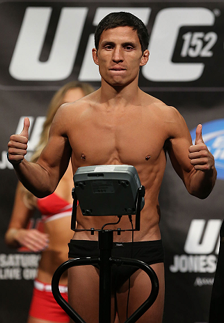 TORONTO, CANADA - SEPTEMBER 21: Joseph Benavidez weighs in during the UFC 152 weigh in at Mattamy Athletic Centre at the Gardens on September 21, 2012 in Toronto, Ontario, Canada. (Photo by Josh Hedges/Zuffa LLC/Zuffa LLC via Getty Images)
