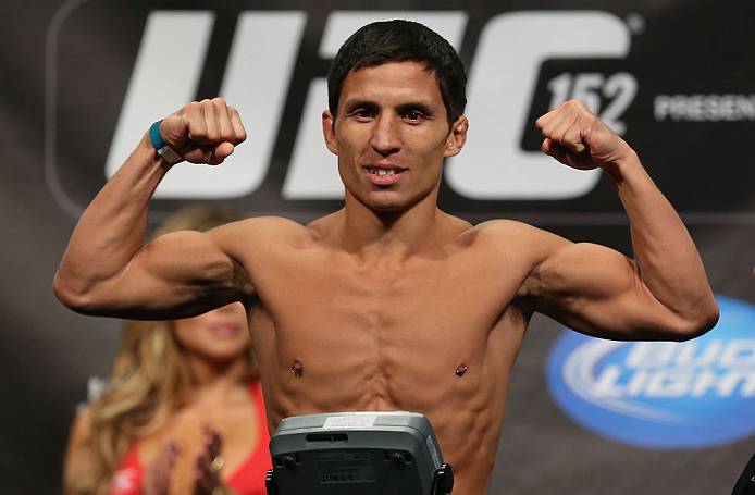 TORONTO, CANADA - SEPTEMBER 21: Joseph Benavidez weighs in during the UFC 152 weigh in at Mattamy Athletic Centre at the Gardens on September 21, 2012 in Toronto, Ontario, Canada. (Photo by Josh Hedges/Zuffa LLC/Zuffa LLC via Getty Images)
