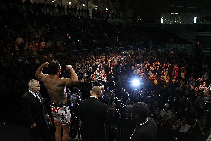 TORONTO, CANADA - SEPTEMBER 21: Vitor Belfort weighs in during the UFC 152 weigh in at Mattamy Athletic Centre at the Gardens on September 21, 2012 in Toronto, Ontario, Canada. (Photo by Josh Hedges/Zuffa LLC/Zuffa LLC via Getty Images)