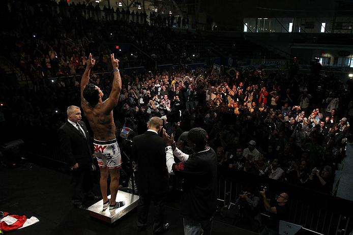 TORONTO, CANADA - SEPTEMBER 21: Vitor Belfort weighs in during the UFC 152 weigh in at Mattamy Athletic Centre at the Gardens on September 21, 2012 in Toronto, Ontario, Canada. (Photo by Josh Hedges/Zuffa LLC/Zuffa LLC via Getty Images)