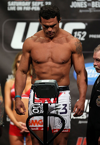 TORONTO, CANADA - SEPTEMBER 21: Vitor Belfort weighs in during the UFC 152 weigh in at Mattamy Athletic Centre at the Gardens on September 21, 2012 in Toronto, Ontario, Canada. (Photo by Josh Hedges/Zuffa LLC/Zuffa LLC via Getty Images)