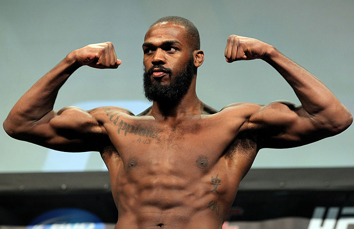 TORONTO, CANADA - SEPTEMBER 21: Jon ''Bones'' Jones weighs in during the UFC 152 weigh in at Mattamy Athletic Centre at the Gardens on September 21, 2012 in Toronto, Ontario, Canada. (Photo by Mike Roach/Zuffa LLC/Zuffa LLC via Getty Images)