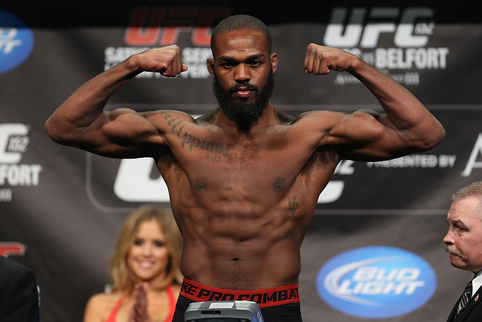 TORONTO, CANADA - SEPTEMBER 21: Jon "Bones" Jones weighs in during the UFC 152 weigh in at Mattamy Athletic Centre at the Gardens on September 21, 2012 in Toronto, Ontario, Canada. (Photo by Josh Hedges/Zuffa LLC/Zuffa LLC via Getty Images)