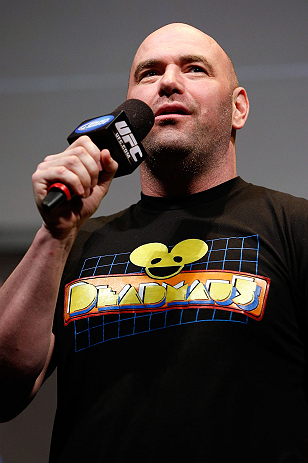 ANAHEIM, CA - FEBRUARY 22: UFC President Dana White interacts with fans during a Q&A session before the UFC 157 weigh-in at Honda Center on February 22, 2013 in Anaheim, California. (Photo by Josh Hedges/Zuffa LLC/Zuffa LLC via Getty Images)