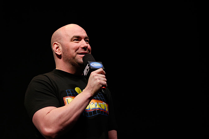 ANAHEIM, CA - FEBRUARY 22: UFC President Dana White interacts with fans during a Q&A session before the UFC 157 weigh-in at Honda Center on February 22, 2013 in Anaheim, California. (Photo by Josh Hedges/Zuffa LLC/Zuffa LLC via Getty Images)