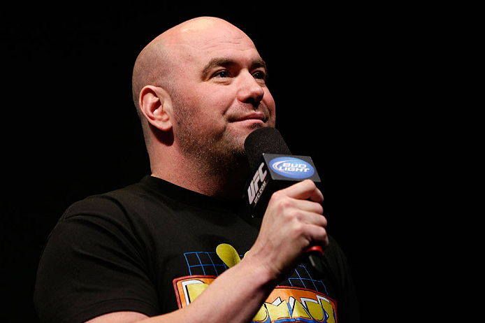 ANAHEIM, CA - FEBRUARY 22: UFC President Dana White interacts with fans during a Q&A session before the UFC 157 weigh-in at Honda Center on February 22, 2013 in Anaheim, California. (Photo by Josh Hedges/Zuffa LLC/Zuffa LLC via Getty Images)