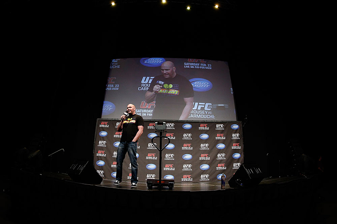 ANAHEIM, CA - FEBRUARY 22: UFC President Dana White interacts with fans during a Q&A session before the UFC 157 weigh-in at Honda Center on February 22, 2013 in Anaheim, California. (Photo by Josh Hedges/Zuffa LLC/Zuffa LLC via Getty Images)