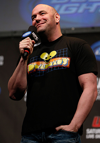 ANAHEIM, CA - FEBRUARY 22: UFC President Dana White interacts with fans during a Q&A session before the UFC 157 weigh-in at Honda Center on February 22, 2013 in Anaheim, California. (Photo by Josh Hedges/Zuffa LLC/Zuffa LLC via Getty Images)