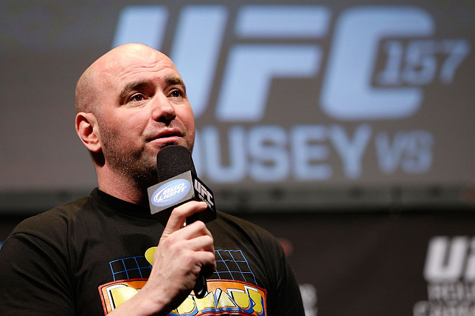 ANAHEIM, CA - FEBRUARY 22: UFC President Dana White interacts with fans during a Q&A session before the UFC 157 weigh-in at Honda Center on February 22, 2013 in Anaheim, California. (Photo by Josh Hedges/Zuffa LLC/Zuffa LLC via Getty Images)