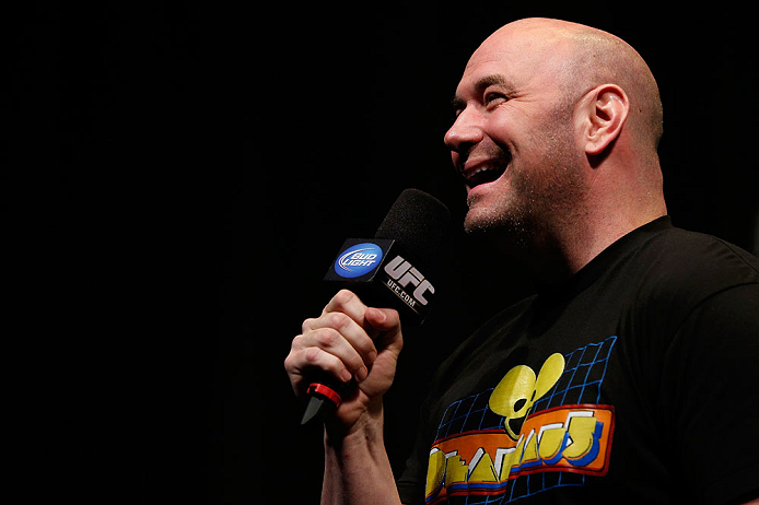 ANAHEIM, CA - FEBRUARY 22: UFC President Dana White interacts with fans during a Q&A session before the UFC 157 weigh-in at Honda Center on February 22, 2013 in Anaheim, California. (Photo by Josh Hedges/Zuffa LLC/Zuffa LLC via Getty Images)