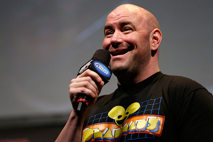 ANAHEIM, CA - FEBRUARY 22: UFC President Dana White interacts with fans during a Q&A session before the UFC 157 weigh-in at Honda Center on February 22, 2013 in Anaheim, California. (Photo by Josh Hedges/Zuffa LLC/Zuffa LLC via Getty Images)