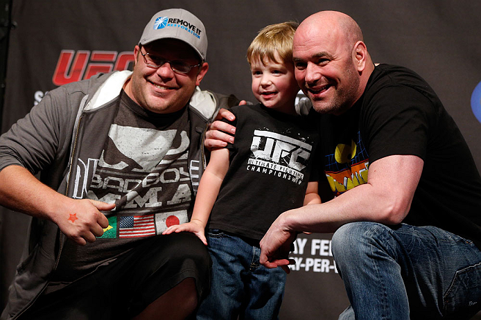 ANAHEIM, CA - FEBRUARY 22: UFC President Dana White poses for photos with fans during a Q&A session before the UFC 157 weigh-in at Honda Center on February 22, 2013 in Anaheim, California. (Photo by Josh Hedges/Zuffa LLC/Zuffa LLC via Getty Images)