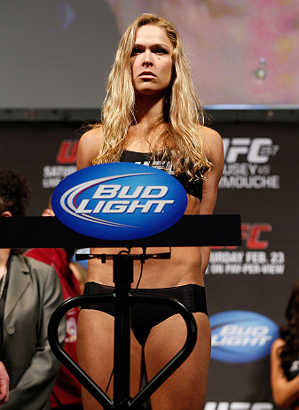 ANAHEIM, CA - FEBRUARY 22: Ronda Rousey weighs in during the UFC 157 weigh-in at Honda Center on February 22, 2013 in Anaheim, California. (Photo by Josh Hedges/Zuffa LLC/Zuffa LLC via Getty Images)