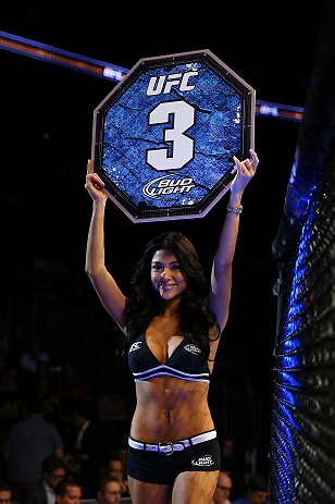 NEWARK, NJ - APRIL 27: Octagon girl Arianny Celeste is seen during the featherweight bout between Steven Siler and Kurt Holobaugh during the UFC 159 event at the Prudential Center on April 27, 2013 in Newark, New Jersey. (Photo by Al Bello/Zuffa LLC/Zuf