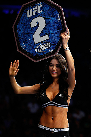 NEWARK, NJ - APRIL 27: UFC Octagon Girl Arianny Celeste introduces a round during the UFC 159 event at the Prudential Center on April 27, 2013 in Newark, New Jersey. (Photo by Josh Hedges/Zuffa LLC/Zuffa LLC via Getty Images)