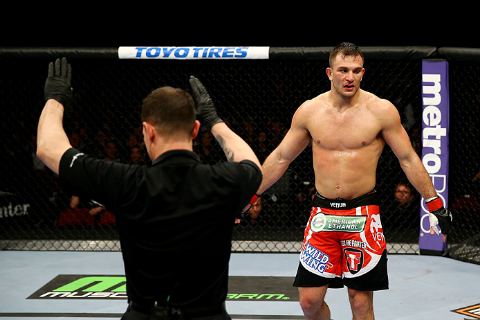 NEWARK, NJ - APRIL 27: Gian Villante reacts after the referee stops the match due to an unintentional foul by Ovince Saint Preux in their light heavyweight bout during the UFC 159 event at the Prudential Center on April 27, 2013 in Newark, New Jersey. (