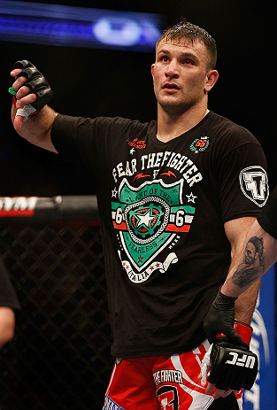 NEWARK, NJ - APRIL 27: Gian Villante expresses his displeasure after a controversial stoppage in his light heavyweight fight against Ovince Saint Preux during the UFC 159 event at the Prudential Center on April 27, 2013 in Newark, New Jersey. (Photo by