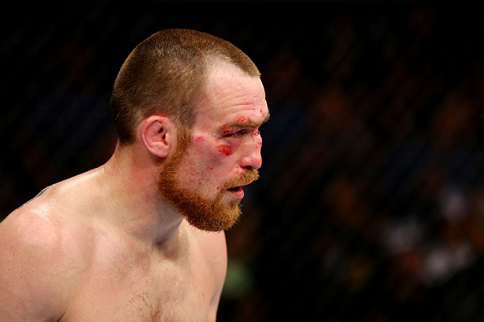 NEWARK, NJ - APRIL 27: Pat Healy looks on while fighting against Jim Miller in their lightweight bout during the UFC 159 event at the Prudential Center on April 27, 2013 in Newark, New Jersey. (Photo by Al Bello/Zuffa LLC/Zuffa LLC Via Getty Images)