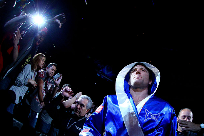 NEWARK, NJ - APRIL 27: Chael Sonnen walks to octagon before facing Jon Jones in their light heavyweight championship bout during the UFC 159 event at the Prudential Center on April 27, 2013 in Newark, New Jersey. (Photo by Al Bello/Zuffa LLC/Zuffa LLC V