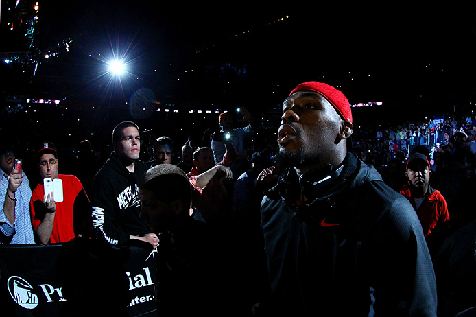 NEWARK, NJ - APRIL 27: Jon Jones walks to the octagon before facing Chael Sonnen in their light heavyweight championship bout during the UFC 159 event at the Prudential Center on April 27, 2013 in Newark, New Jersey. (Photo by Al Bello/Zuffa LLC/Zuffa L