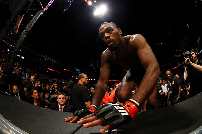 NEWARK, NJ - APRIL 27: Jon Jones enters the octagon before fighting against Chael Sonnen in their light heavyweight championship bout during the UFC 159 event at the Prudential Center on April 27, 2013 in Newark, New Jersey. (Photo by Al Bello/Zuffa LLC