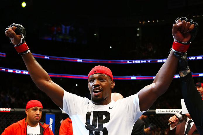 NEWARK, NJ - APRIL 27: Jon Jones is awarded the championship belt and announced winner by knockout against Chael Sonnen after their light heavyweight championship bout during the UFC 159 event at the Prudential Center on April 27, 2013 in Newark, New Jer