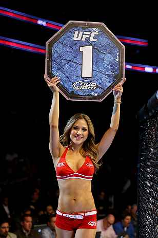 NEWARK, NJ - APRIL 27: Octagon girl Brittney Palmer is seen during the featherweight bout between Leonard Garcia and Cody McKenzie during the UFC 159 event at the Prudential Center on April 27, 2013 in Newark, New Jersey. (Photo by Al Bello/Zuffa LLC/Zuf