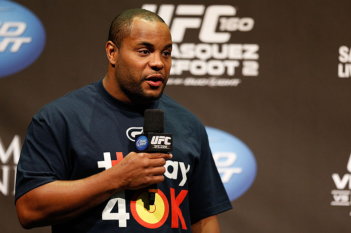LAS VEGAS, NV - MAY 24: UFC heavyweight contender and former Oklahoma State and Olympic wrestling standout Daniel Cormier interacts with fans during a Q&A session before the UFC 160 weigh-in at the MGM Grand Garden Arena on May 24, 2013 in Las Vegas, Ne