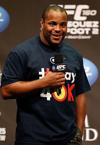 LAS VEGAS, NV - MAY 24: UFC heavyweight contender and former Oklahoma State and Olympic wrestling standout Daniel Cormier interacts with fans during a Q&A session before the UFC 160 weigh-in at the MGM Grand Garden Arena on May 24, 2013 in Las Vegas, Ne