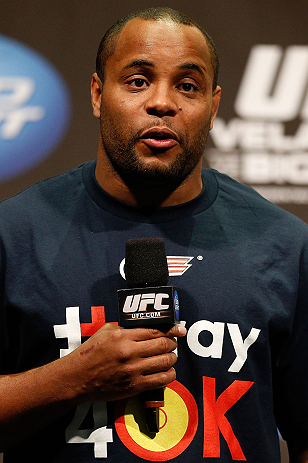 LAS VEGAS, NV - MAY 24: UFC heavyweight contender and former Oklahoma State and Olympic wrestling standout Daniel Cormier interacts with fans during a Q&A session before the UFC 160 weigh-in at the MGM Grand Garden Arena on May 24, 2013 in Las Vegas, Ne