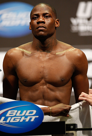 LAS VEGAS, NV - MAY 24: Nah-Shon Burrell weighs in during the UFC 160 weigh-in at the MGM Grand Garden Arena on May 24, 2013 in Las Vegas, Nevada. (Photo by Josh Hedges/Zuffa LLC/Zuffa LLC via Getty Images)