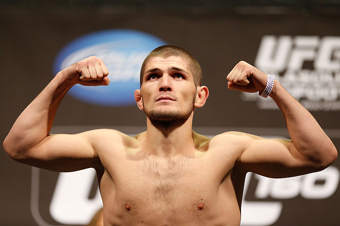 LAS VEGAS, NV - MAY 24: Khabib Nurmagomedov weighs in during the UFC 160 weigh-in at the MGM Grand Garden Arena on May 24, 2013 in Las Vegas, Nevada. (Photo by Josh Hedges/Zuffa LLC/Zuffa LLC via Getty Images)