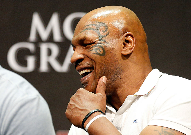 LAS VEGAS, NV - MAY 24: Former heavyweight boxing champion Mike Tyson stands on stage during the UFC 160 weigh-in at the MGM Grand Garden Arena on May 24, 2013 in Las Vegas, Nevada. (Photo by Josh Hedges/Zuffa LLC/Zuffa LLC via Getty Images)