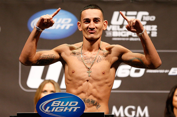 LAS VEGAS, NV - MAY 24: Max Holloway weighs in during the UFC 160 weigh-in at the MGM Grand Garden Arena on May 24, 2013 in Las Vegas, Nevada. (Photo by Josh Hedges/Zuffa LLC/Zuffa LLC via Getty Images)