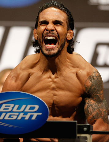 LAS VEGAS, NV - MAY 24: Dennis Bermudez weighs in during the UFC 160 weigh-in at the MGM Grand Garden Arena on May 24, 2013 in Las Vegas, Nevada. (Photo by Josh Hedges/Zuffa LLC/Zuffa LLC via Getty Images)