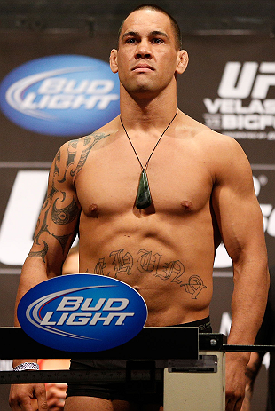 LAS VEGAS, NV - MAY 24: James Te-Huna weighs in during the UFC 160 weigh-in at the MGM Grand Garden Arena on May 24, 2013 in Las Vegas, Nevada. (Photo by Josh Hedges/Zuffa LLC/Zuffa LLC via Getty Images)