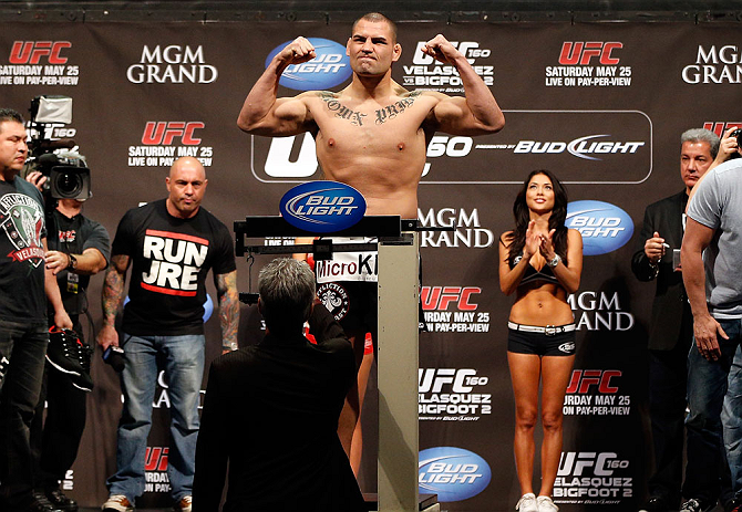 LAS VEGAS, NV - MAY 24: Cain Velasquez weighs in during the UFC 160 weigh-in at the MGM Grand Garden Arena on May 24, 2013 in Las Vegas, Nevada. (Photo by Josh Hedges/Zuffa LLC/Zuffa LLC via Getty Images)