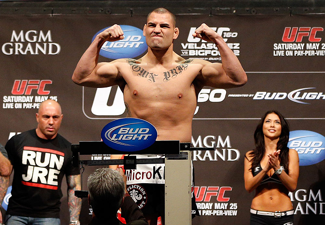 LAS VEGAS, NV - MAY 24: Cain Velasquez weighs in during the UFC 160 weigh-in at the MGM Grand Garden Arena on May 24, 2013 in Las Vegas, Nevada. (Photo by Josh Hedges/Zuffa LLC/Zuffa LLC via Getty Images)