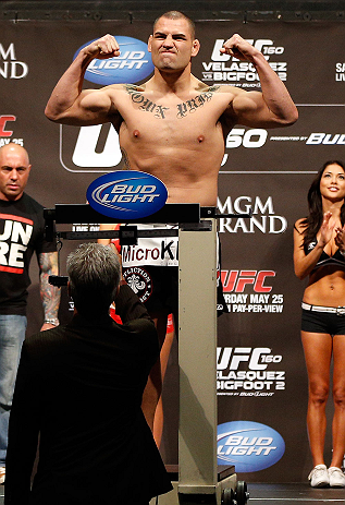 LAS VEGAS, NV - MAY 24: Cain Velasquez weighs in during the UFC 160 weigh-in at the MGM Grand Garden Arena on May 24, 2013 in Las Vegas, Nevada. (Photo by Josh Hedges/Zuffa LLC/Zuffa LLC via Getty Images)