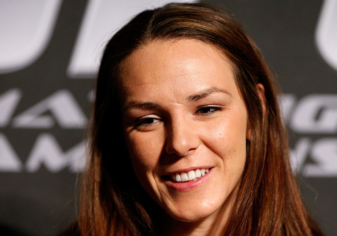 WINNIPEG, CANADA - JUNE 13: Alexis Davis interacts with media during the UFC 161 media day at The Met on June 13, 2013 in Winnipeg, Manitoba, Canada. (Photo by Josh Hedges/Zuffa LLC/Zuffa LLC via Getty Images)