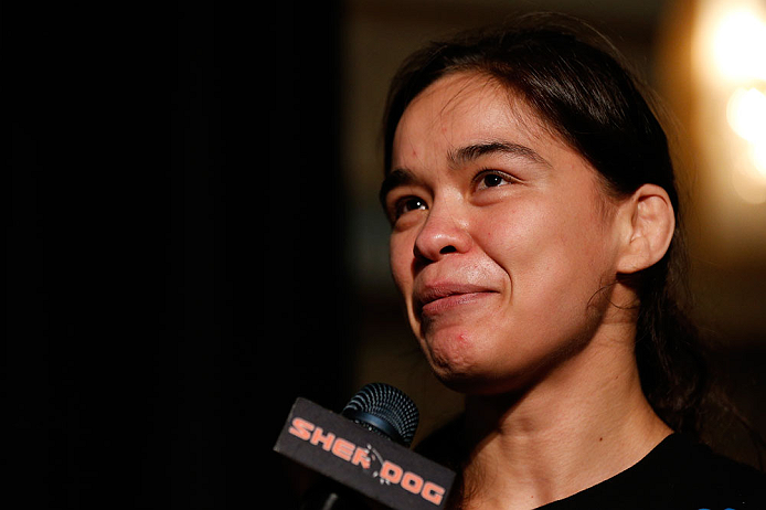 WINNIPEG, CANADA - JUNE 13: Rosi Sexton interacts with media during the UFC 161 media day at The Met on June 13, 2013 in Winnipeg, Manitoba, Canada. (Photo by Josh Hedges/Zuffa LLC/Zuffa LLC via Getty Images)